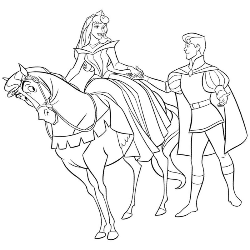 принцесса аврора на коне и принц филипп - распечатать, скачать бесплатно